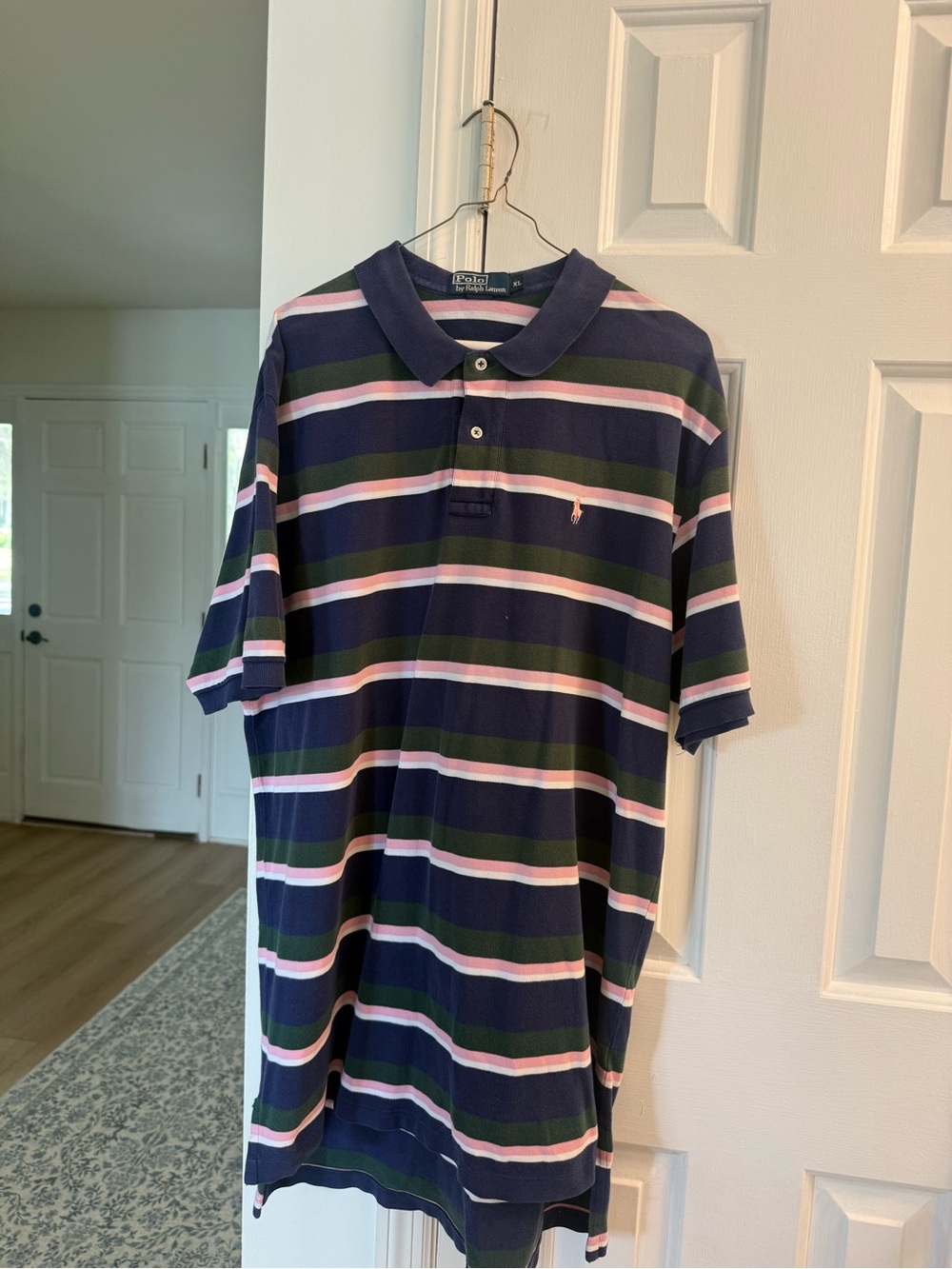 Ralph Lauren Navy Polo with Pink and Green Stripes